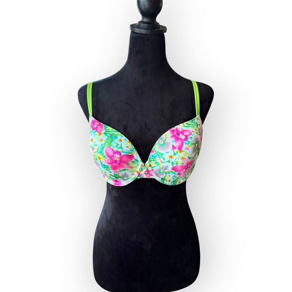 Victoria's Secret Very Sexy Sequined Tropical Floral Lined Demi Bra Size 34DD